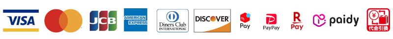 Visa、Mastercard、JCB、American Express、Diners Club、Discover、au PAY、PayPay、楽天ペイ、Paidy、銀行振込