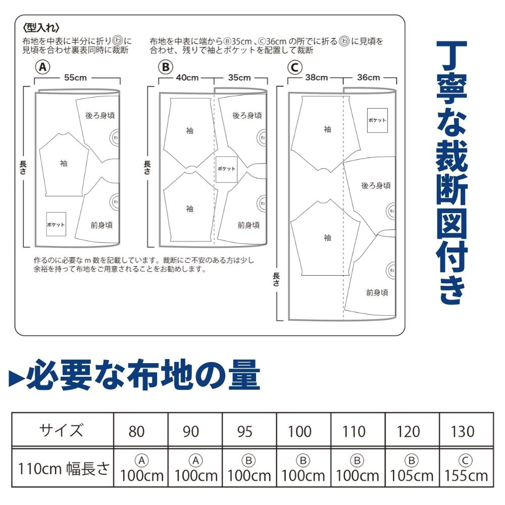 ゆったりスモックの型紙 長袖半袖 80～130対応7サイズ | 生地のマルイシ