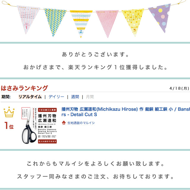 播州刃物 広瀬道和(Michikazu Hirose) 作 洋裁鋏 細工鋏 小 / Banshu Hamono Sewing Scissors - Detail Cut S/名前入り