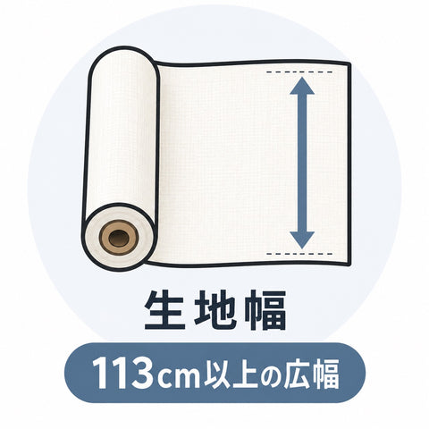 生地幅113cm以上の広幅を示す図
